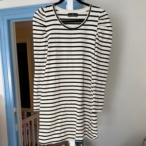 Pomander Place Black and Cream Striped Long Sleeve Dress